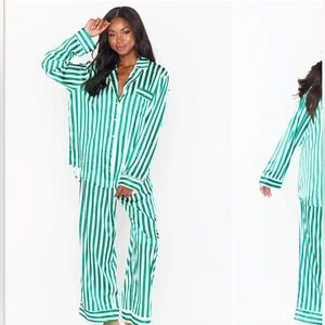 Green and White Striped Pajama Set